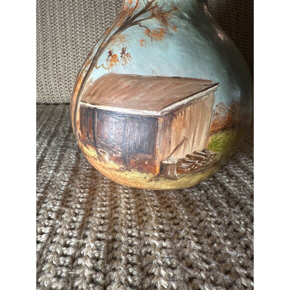 Vtg Hand Painted Decorative 10" Gourd Rustic Autumn Landscape Design Folk Art - Picture 6 of 10